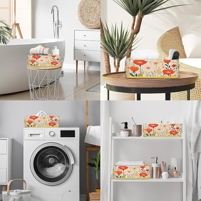 Spring Flowering Plants Bathroom Storage Basket, Foldable - Image 5