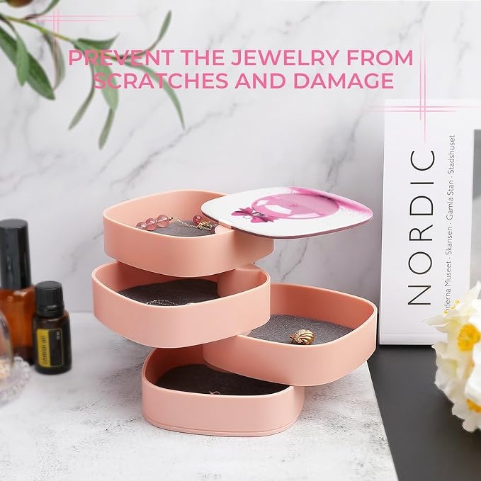 Pink Christmas Ball Rotating Jewelry Organizer Box 4-Layer 360° Rotatable ABS - Image 6