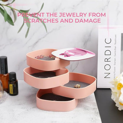 Pink Christmas Ball Rotating Jewelry Organizer Box 4-Layer 360° Rotatable ABS - Image 6