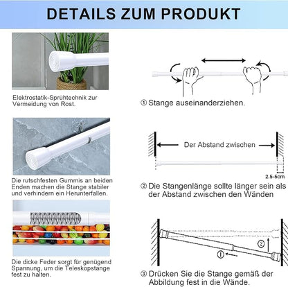AIZESI Spring Tension Rods Adjustable Tension Curtain Rod Small Tension Rod No - Image 6