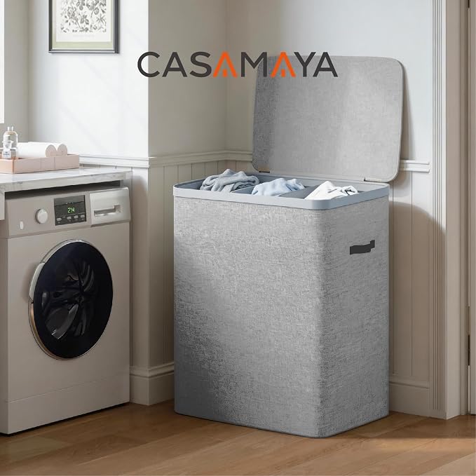 CASAMAYA Laundry Basket with Lid, Laundry Hamper 3 Section, 190L collapsible - Image 2