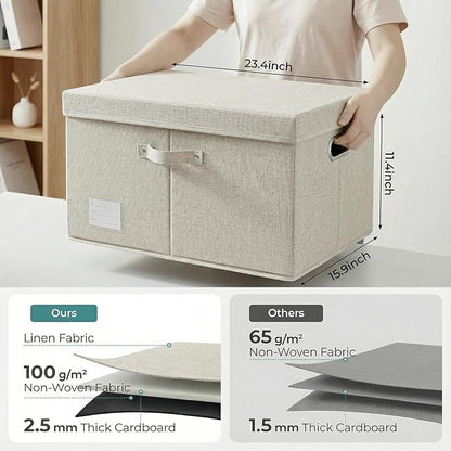 PRANDOM Storage Bins with Lids Linen Fabric Foldable Storage Boxes Organizer - Image 3
