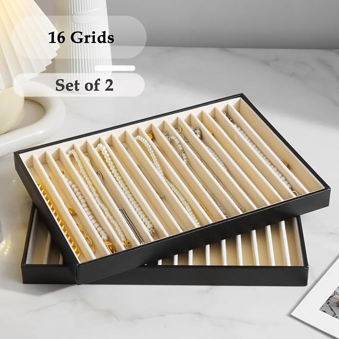 Large Jewelry Organizer Tray 2 Pack, Stackable Jewelry Storage Holder - Image 3