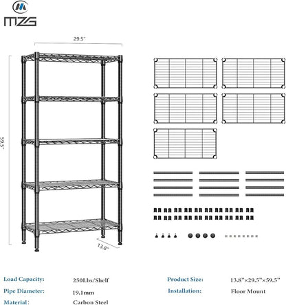 1250 lbs 5 Tier Shelf Metal Storage Shelves Shelving Wire Rack Heavy Duty - Image 3