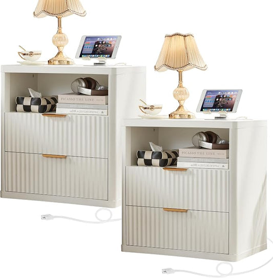 LEYAOYAO Fluted Farmhouse Nightstand Set of 2 by LEYAOYAO-Findtheshiningpointofyourideallife%EF%BC%81