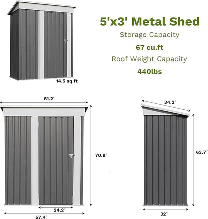 Patiowell 5x3 FT Outdoor Storage Shed, Garden Tool Shed - Image 3