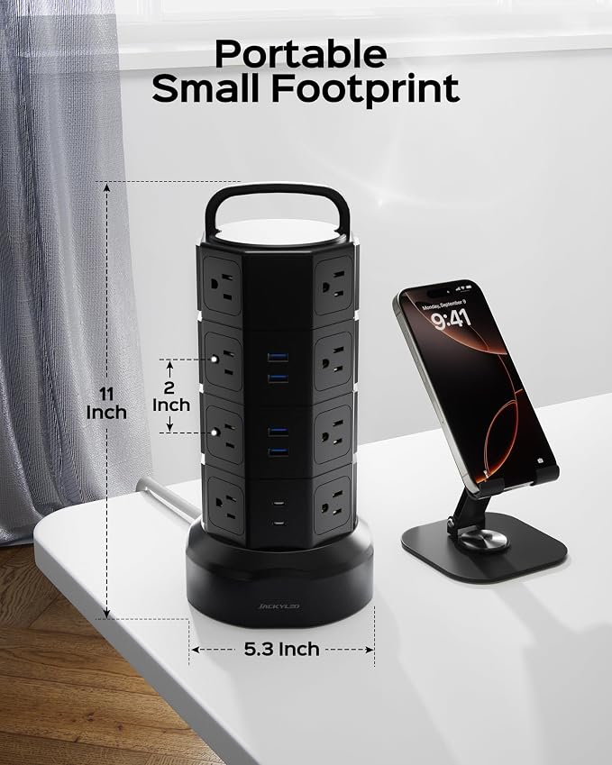 Power Strip Tower Surge Protector, JACKYLED 16 Outlets 6 USB Charging Station - Image 9