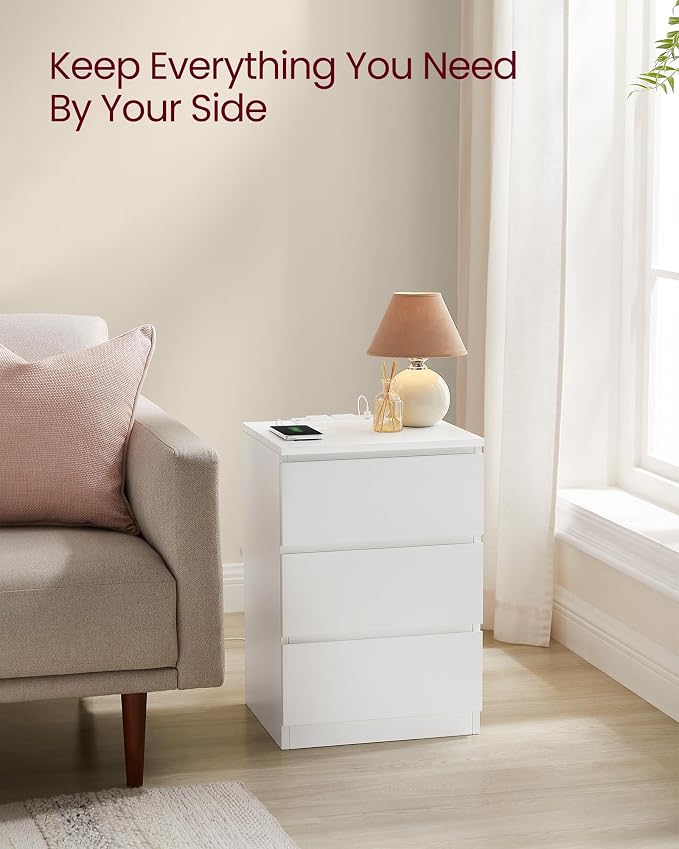 VASAGLE Nightstands with Charging Station, AC Outlets and USB Ports, Bedside - Image 8