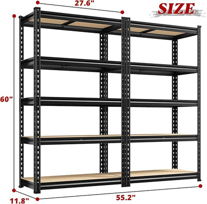 REIBII Set of 2 Storage Shelves 5 Tier Garage Shelving Heavy Duty Metal - Image 3