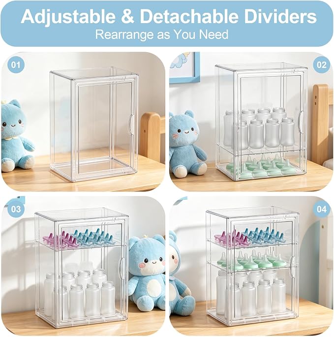 BOHOIDEE 14.17"X10.63"X10.63" Baby Bottle Organizer 3 Tier Clear Acrylic Storage - Image 6