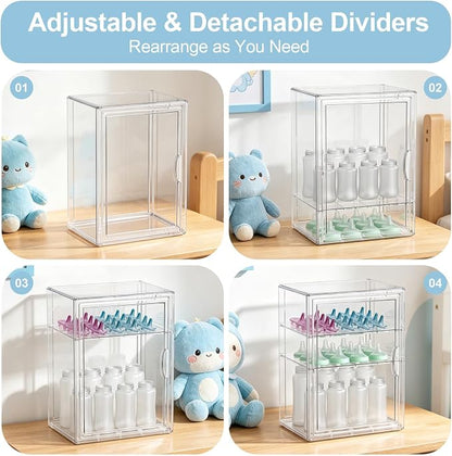 BOHOIDEE 14.17"X10.63"X10.63" Baby Bottle Organizer 3 Tier Clear Acrylic Storage - Image 6