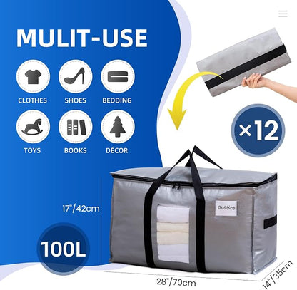 TAILI Extra Large Moving Bags, 12 Pack Silver Heavy Duty Totes - Image 2