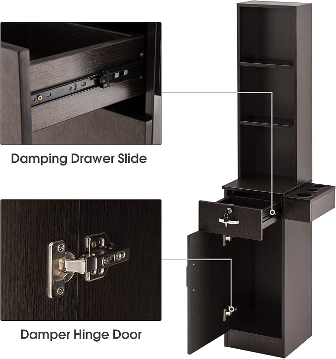 BarberPub Wall Mount Barber Station Hair Styling Drawer Storage Beauty Salon - Image 4