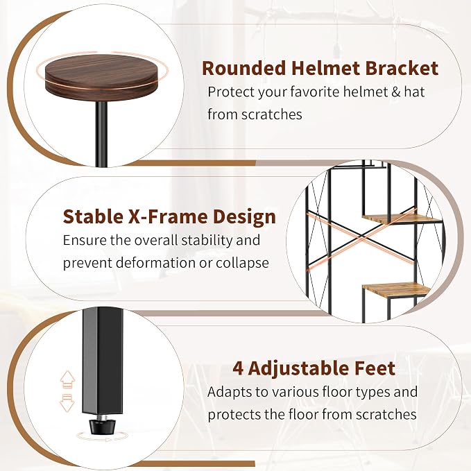 Free Standing Motorcycle Gear Rack, 3 In 1 Storage Motorcycle Helmet Holder | - Image 4