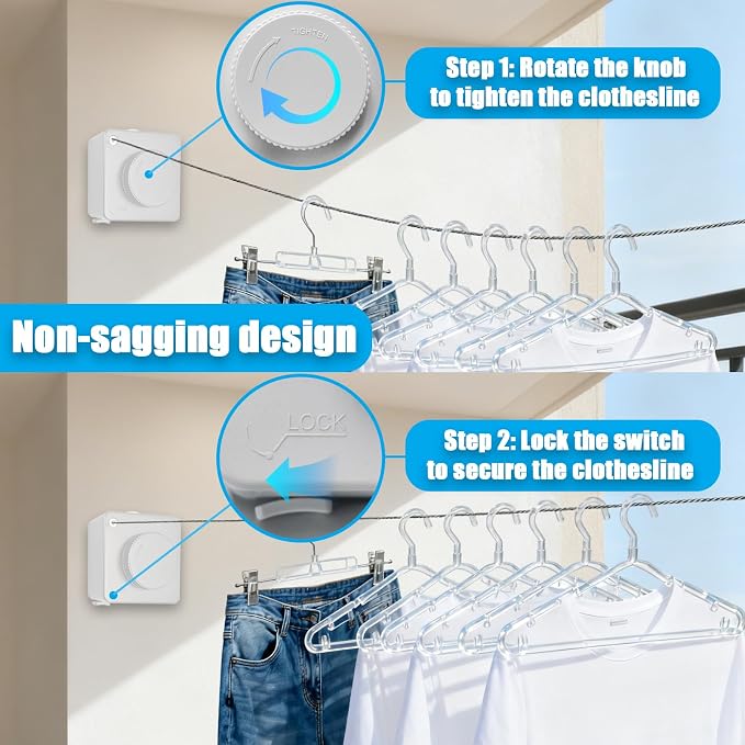 Retractable Clothesline Indoor & Outdoor, 16.2 Feet Stainless Steel Washing Line - Image 4