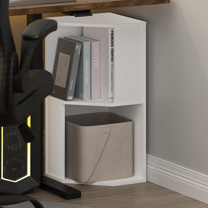 Furinno ECON Corner Shelf, 2-Tier Corner Book Shelf, Standing Storage Shelves - Image 2