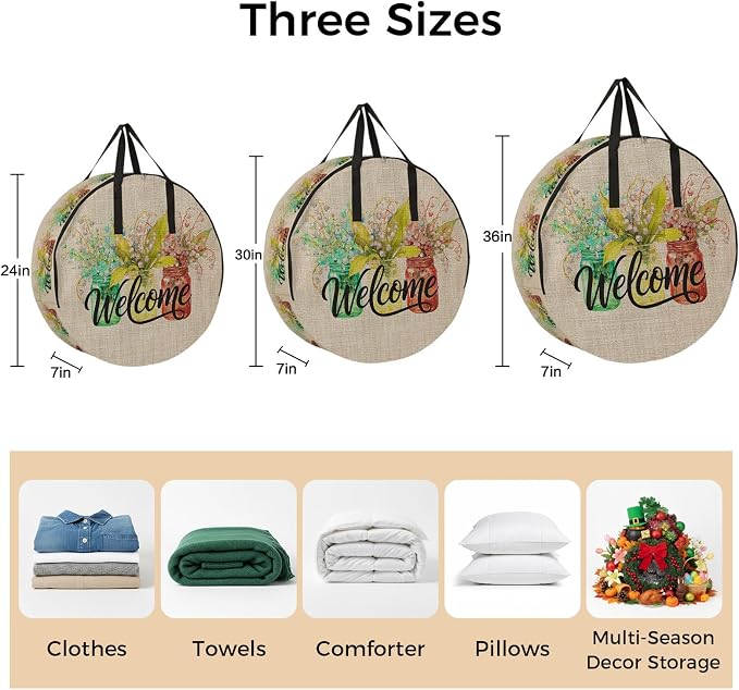 24 Inch Round Storage Bag 1 Pack, Welcome Words on Retro Linen Waterproof - Image 8