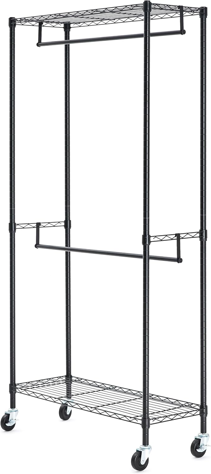 Amazon Basics Adjustable, Double Hanging Rod Garment Rolling Closet Organizer - Image 3