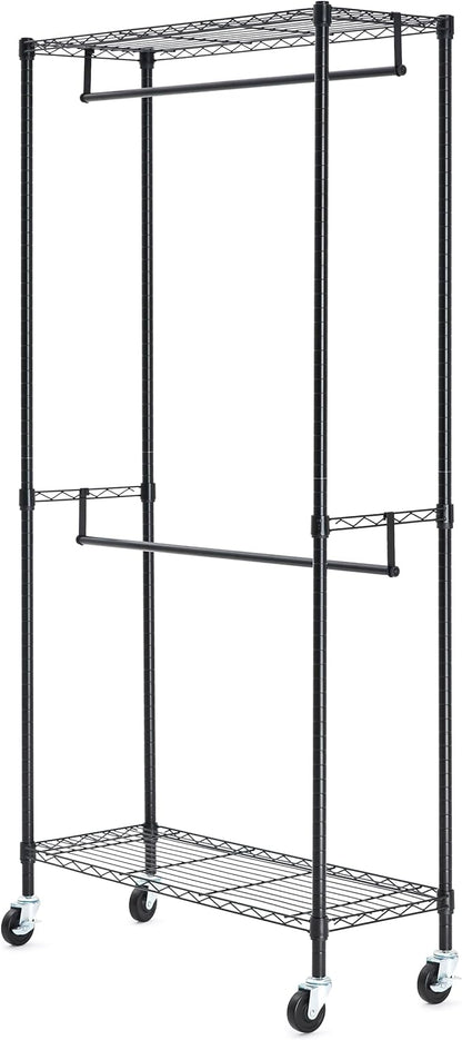 Amazon Basics Adjustable, Double Hanging Rod Garment Rolling Closet Organizer - Image 3