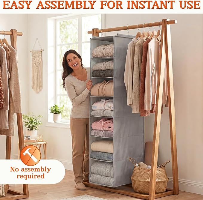 Deep Pocket Hanging Closet Organizer, 8 Tier Hanging Shoe Organizer | - Image 6