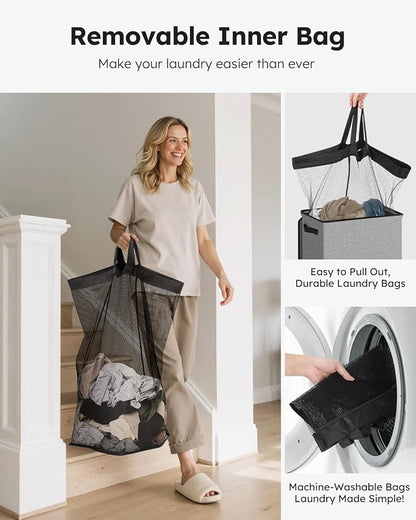 SOLEDI Laundry Hamper with Lid 100L Large & Tall Collapsible Laundry Basket - Image 4