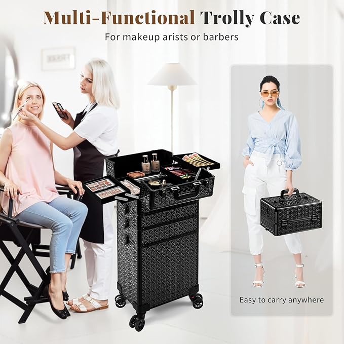 AROUS 5 in 1 Rolling Makeup Train Case Cosmetology Case on Wheels Large - Image 8