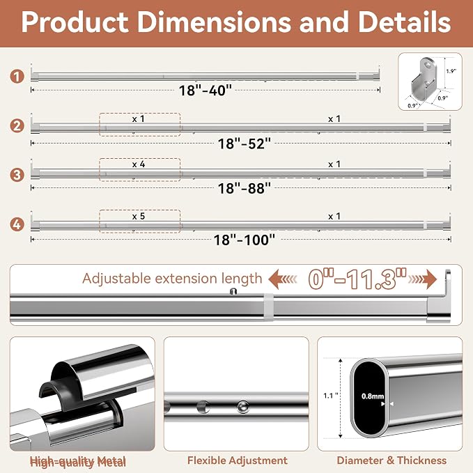 Oval Closet Rod 18-52 Inch Adjustable Closet Rods - Image 2