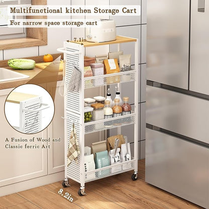 Utility Slim Storage Cart 4 Tier Small Rolling Kitchen Laundry Room - Image 4
