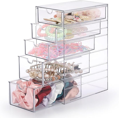 Hipiwe 5-Drawers Plastic Storage Organizer, Cosmetic Hair Tie Container - Image 4