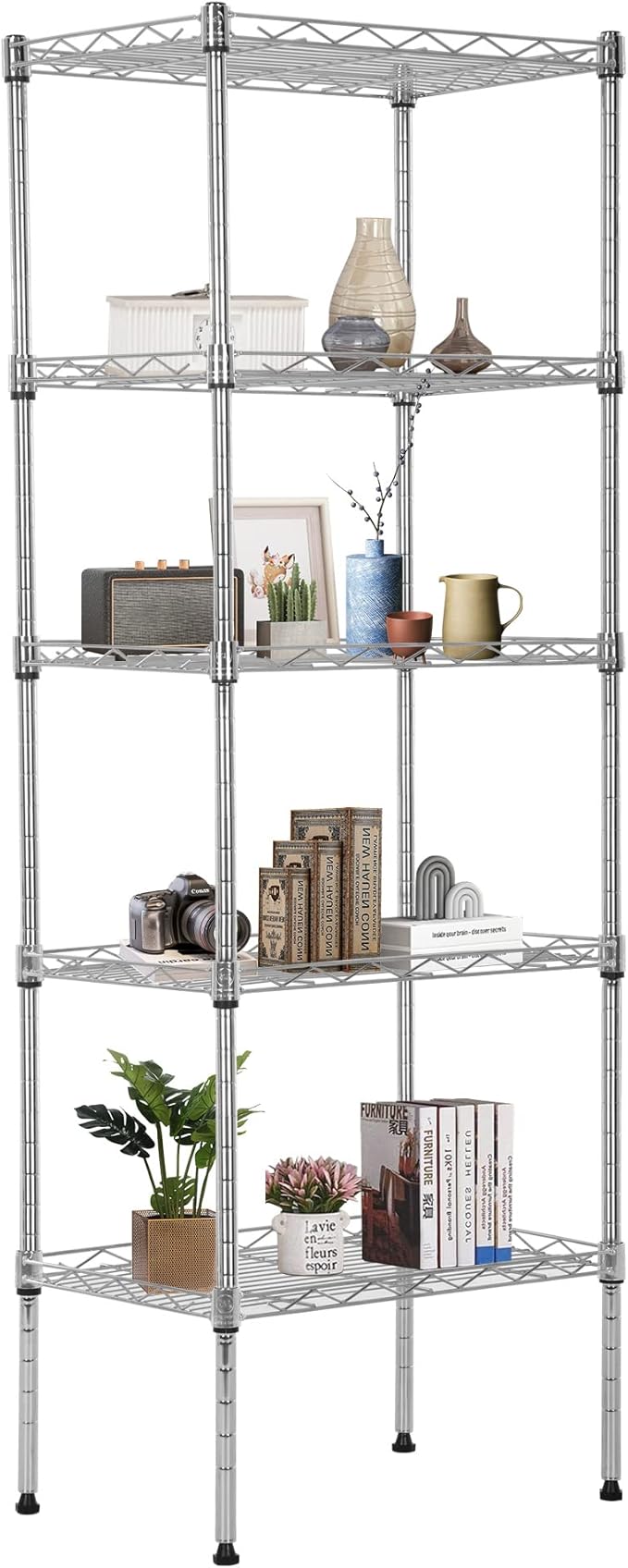 FDW 5 Tier Wire Shelving Adjustable Metal Shelves 17L x 12W x 48H NSF Pantry by FDW