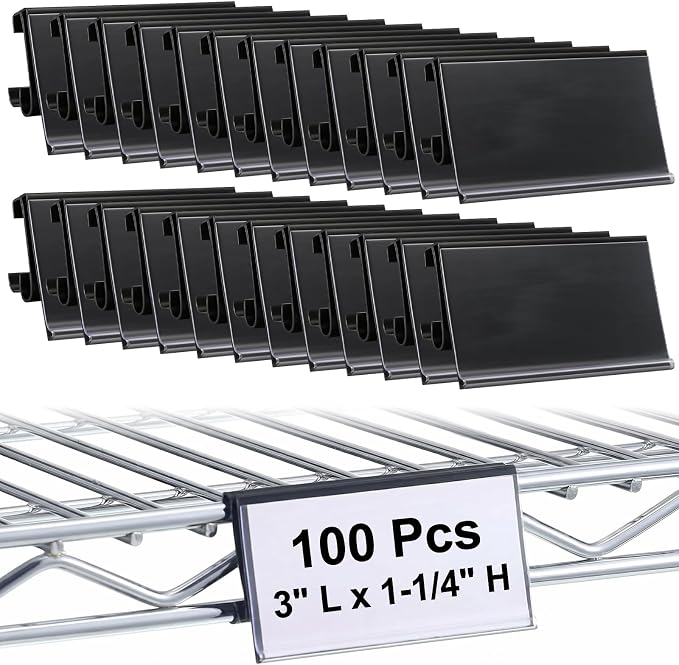 Elsjoy 100 Pack Wire Shelf Label Holders, Compatible by Elsjoy
