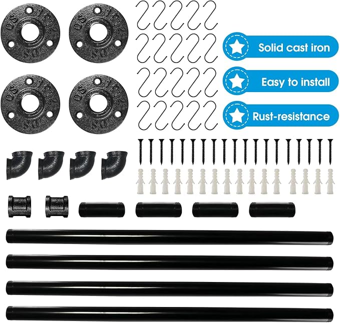 Industrail Pipe Pot Pan Rack, Wall mount Pot hangers Pan Haniging Rail Lid - Image 3
