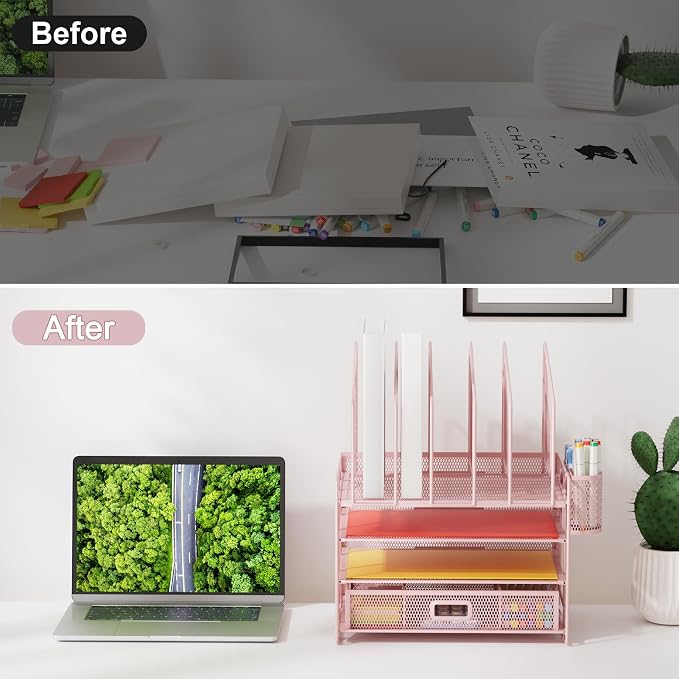 Marbrasse Desk Organizers, 4-Tier Mesh Desk File Organizer - Image 6