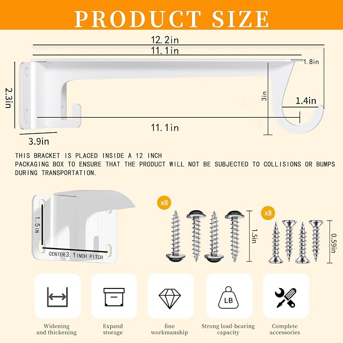 Closet Rod Bracket White WYGWP Heavy Duty Shelf Brackets - Image 2