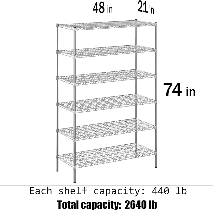 21" Deep x 48" Wide x 74" Height Wire Shelving Kit | 6-Tier | NSF Commercial - Image 3