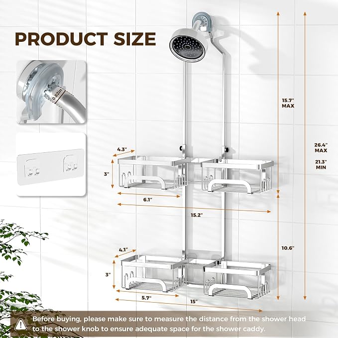 REINHARDT Adjustable Shower Caddy Hanging Split Shower Caddy - Image 6