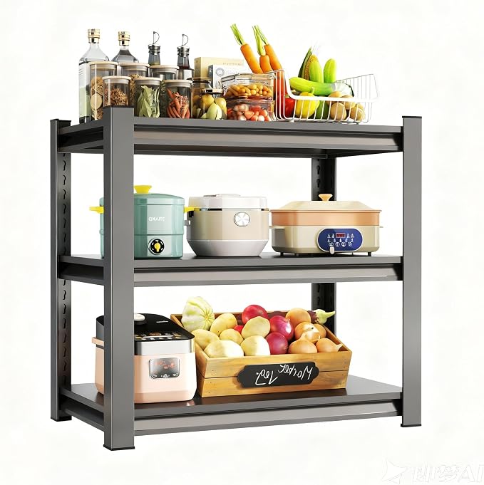 Kitchen Storage Rack，3 Tier Shelving Unit，Metal Adjustable Shelf，1050LBS Steel by Beaunatixx