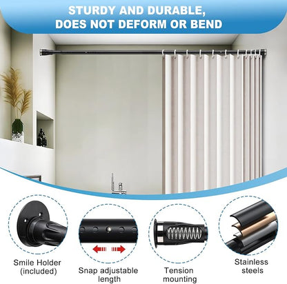Tension Curtain Rod, 42 to 115 inch Adjustable Heavy Duty black shower curtain - Image 2