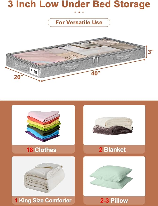 punemi 3 Inches Low Profile Under Bed Storage Bins - Image 4
