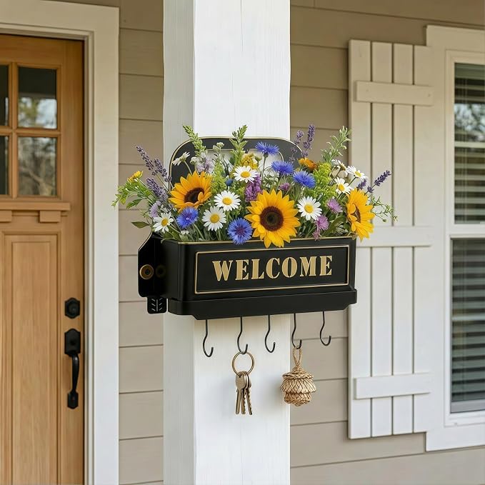 Truck Farmhouse Key Rack & Rustic Metal Wall Planter, Wall Mounted Flower Pot - Image 2