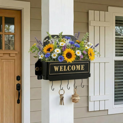 Truck Farmhouse Key Rack & Rustic Metal Wall Planter, Wall Mounted Flower Pot - Image 2