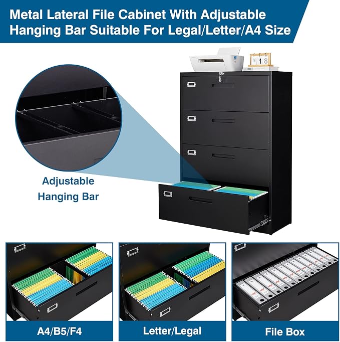 4 Drawer File Cabinet, Lateral Filing Cabinets - Image 5