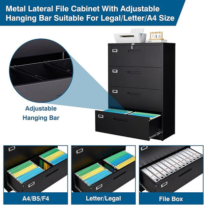 4 Drawer File Cabinet, Lateral Filing Cabinets - Image 5