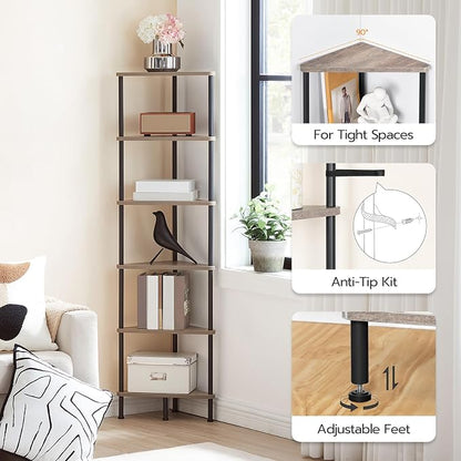 HOOBRO Corner Shelf Stand, Industrial 6-Tier Corner Bookshelf - Image 6