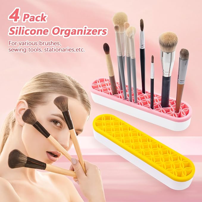 4 Pcs Silicone Makeup Brush Holder Stand Multipurpose Cosmetic Travel Storage - Image 4
