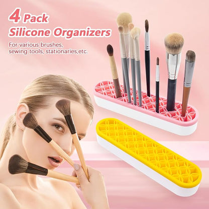 4 Pcs Silicone Makeup Brush Holder Stand Multipurpose Cosmetic Travel Storage - Image 4