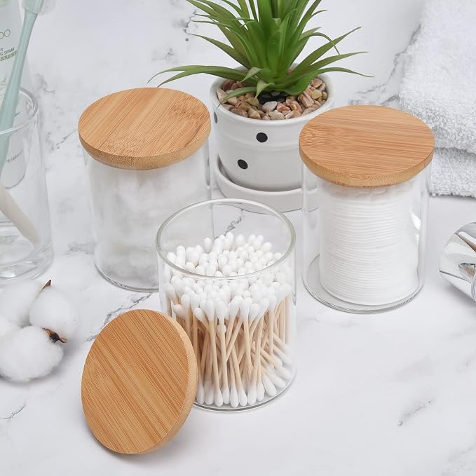 3 Pack Glass Qtip Holder Dispenser Set - Image 3