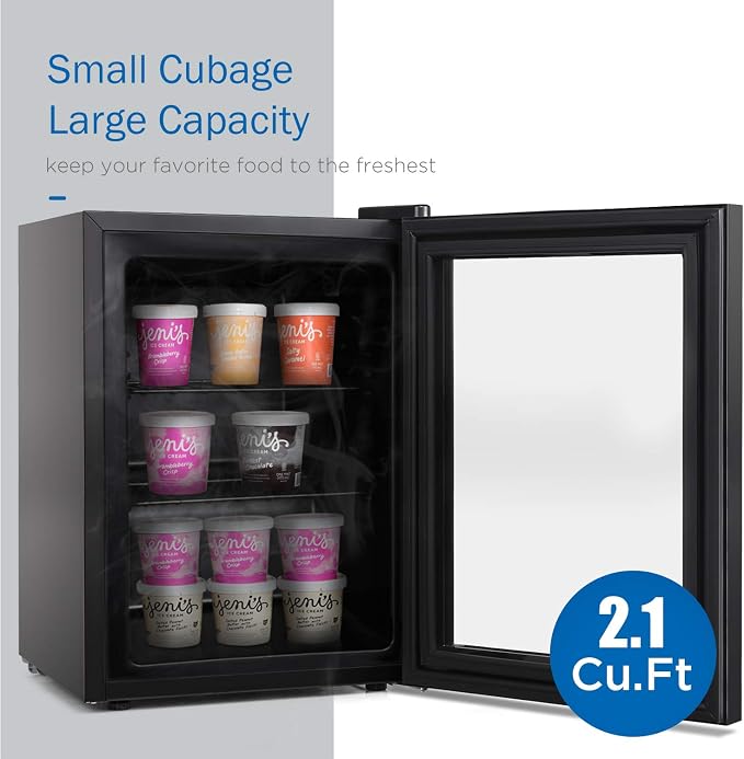 Compact Mini Freezer with LED Light 3-Layer Glass Display Door 2.1 Cu Ft with 2 - Image 5