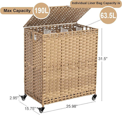 Laundry Hamper with Wheels&Lid, 50.2 Gallons Rolling Laundry Basket with Wheels - Image 4