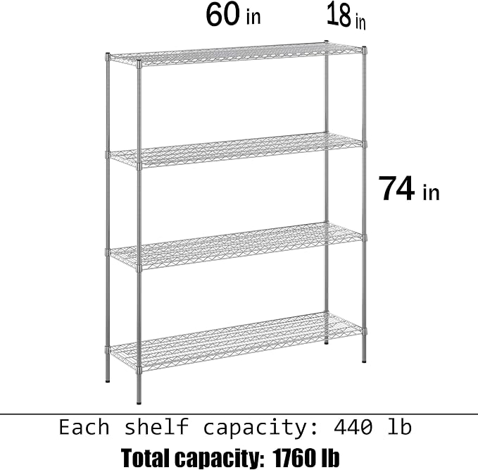 18" Deep x 60" Wide x 74" Height Wire Shelving Kit | 4-Tier | NSF Commercial - Image 3